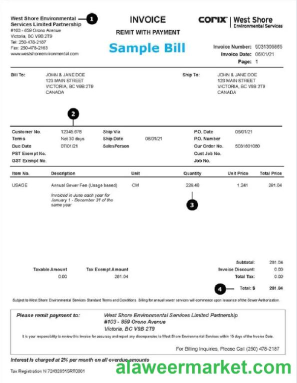 USA WEST SHORE utility bill Word and PDF template